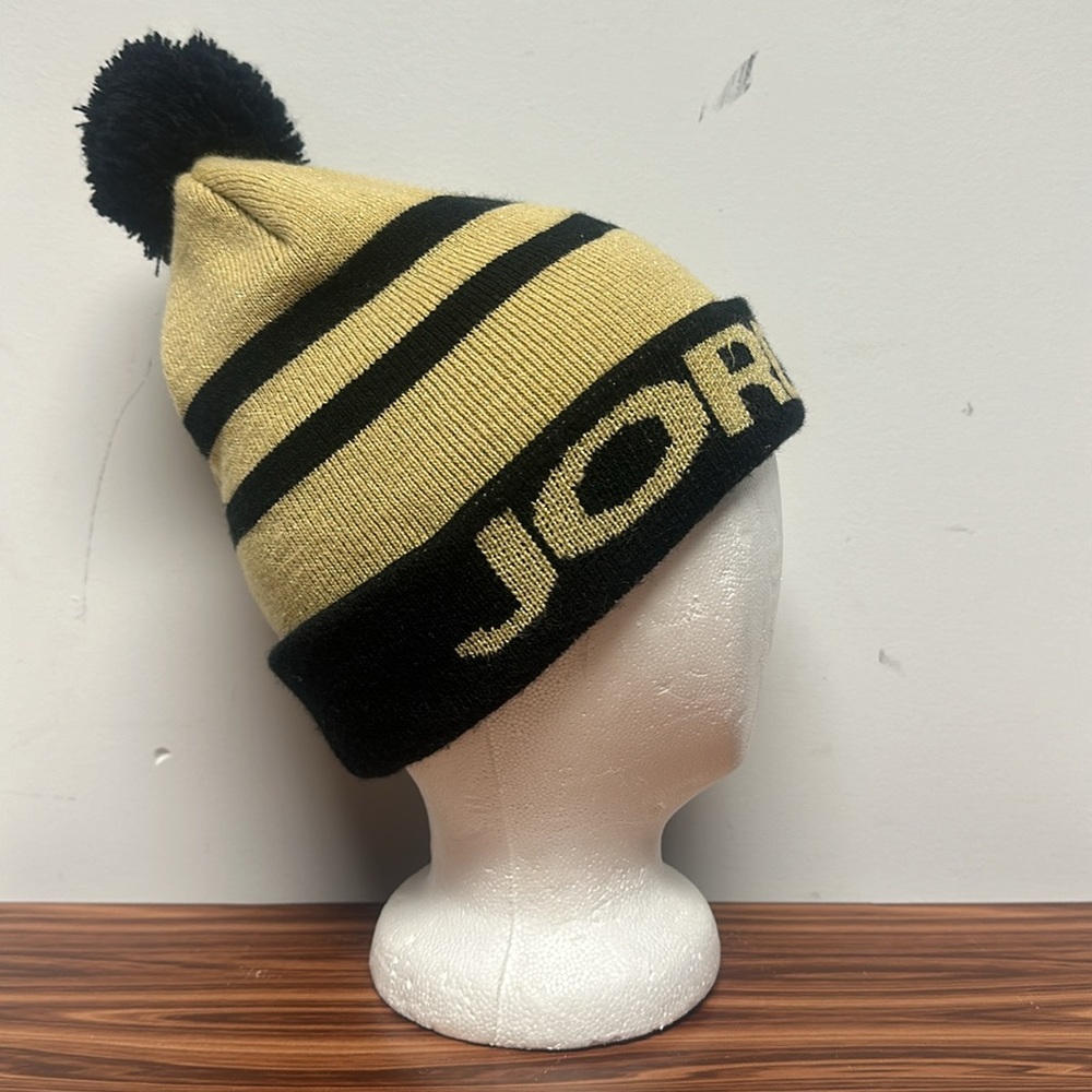 Jordan Knitted PomPom Cuff Beanie Hat Metallic Gold and Black